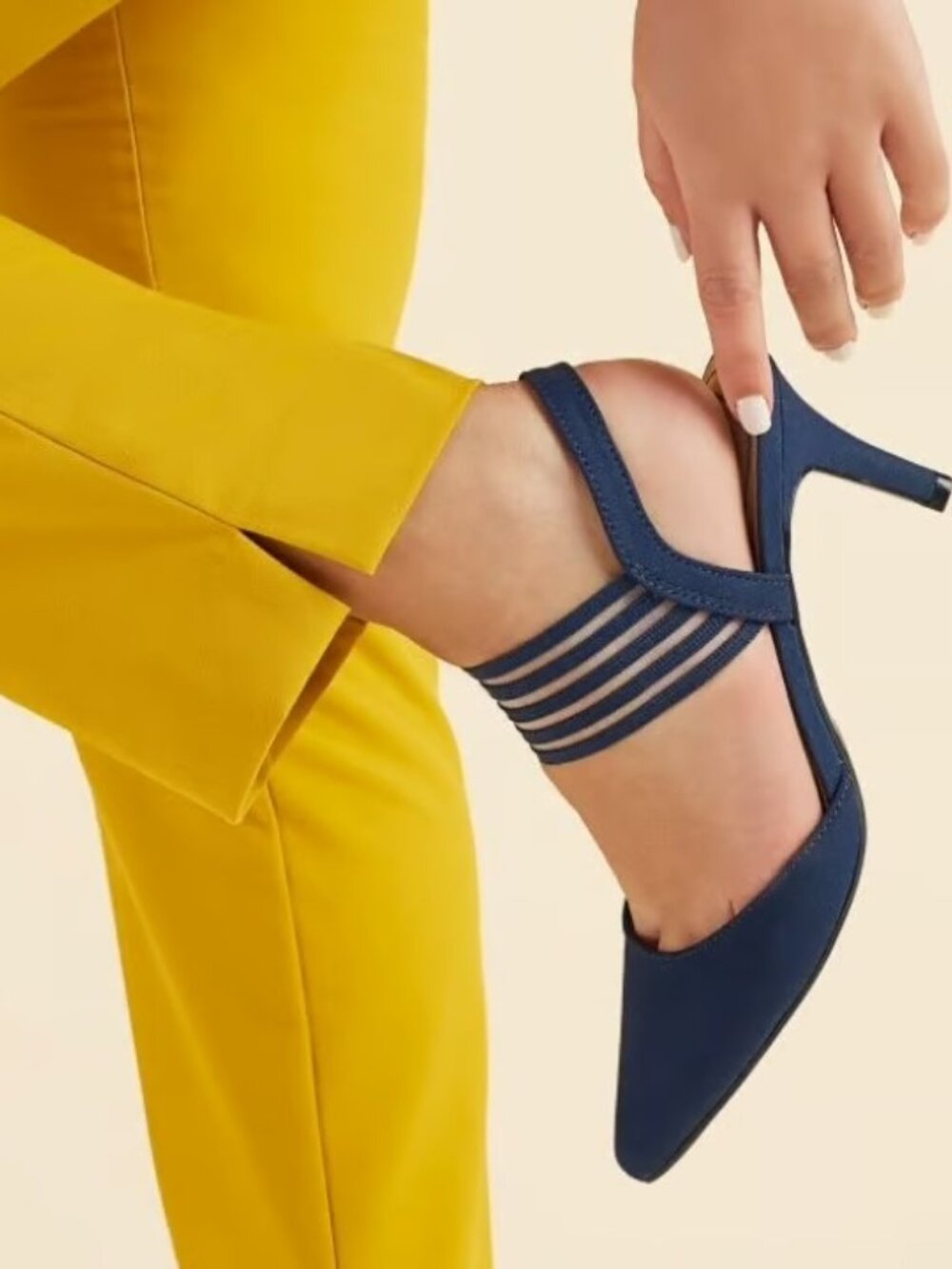 LifeStride 7 NEW Navy Blue Pointed Toe Heels Strappy Stretch Pump Size Comfort - Picture 3 of 9